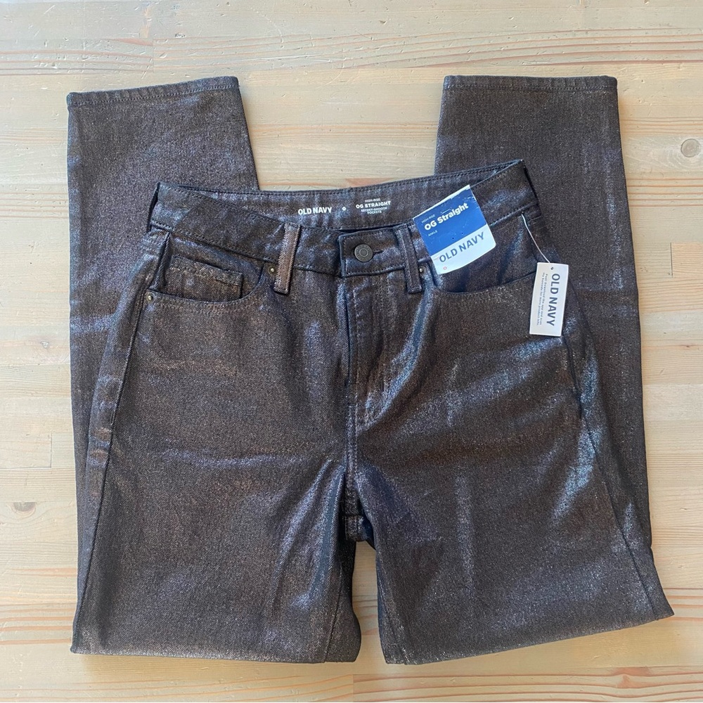 NWT Old Navy High Rise OG Straight Ankle Black Shine Sparkle Jeans 0 - Picture 4 of 8